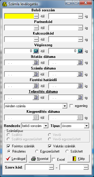 4.4.1.3.7 Listázás A Menü ikon mellett látható egy Lista ikon is. Erre kattintva tételes részletes lista látható a beiktatott számlákról. A Menü ikon mellett látható a Leválogatás ikon is.