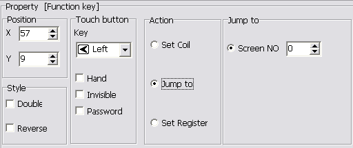 TOUCH BUTTON elem Alkalmazásával megváltoztatható az APB mini PLC bemeneteinek(i), kimeneteinek(q) vagy belső tárolóinak (M) állapota.