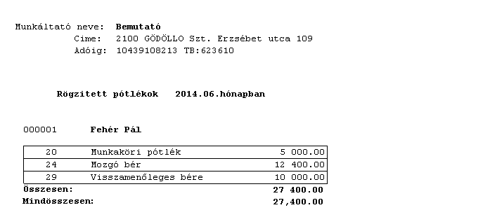 A Dolgozói szűrés ablakfülön a kifizetési jogcímeket dolgozónkénti összesítésben lehet listázni (egy