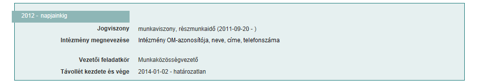 4.3. A Szakmai önéletrajz oldal Az oldal tartalma a KIR-ből, a pedagógus