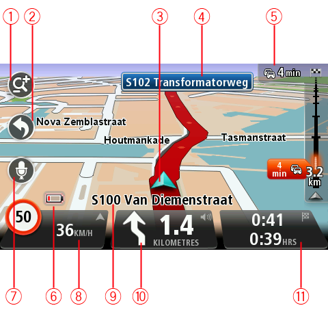 A vezetőnézet A vezetőnézetről Amikor a TomTom navigációs készülék először indul el, akkor a vezetőnézet látható az Ön aktuális pozíciójának részletes adataival.