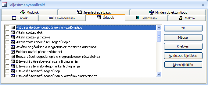 AZ ALKALMAZÁS HASZNÁLATA 41 Végül a program az eredeti táblák, űrlapok és jelentések megtartása mellett egy lekérdezést készít, amely többet tud, mint az eredeti.