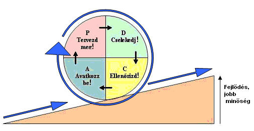 5. ábra: A PDCA ciklus Forrás: Bálint (1998) A PDCA-t általában konkrét munkafolyamatok esetén alkalmazzák a vállalatok, de a tanulószervezetekben, mint amilyen a Toyota is, a vállalat minden