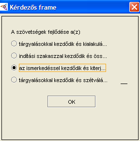 A vizsga megkezdése előtt a teszt felületen be kell állítani, a küszöbértékeket (alacsony, megfelelt és magas szintet), illetve, hogy mely tudásterületeket szeretnénk kikérdezni.