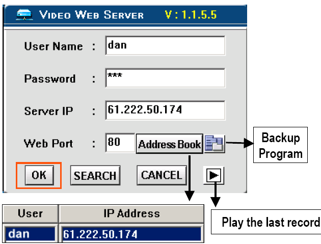 A Video Web Server távoli elérése szoftveren keresztül A csatlakozáshoz végezze el a lépéseket a kliens program oldalán (pl.