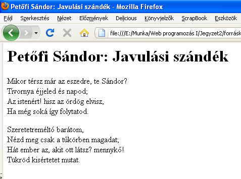 74. oldal 2. A tartalom és a kinézet 32. ábra. Sortörés alkalmazása A br elem üres, és nincs záró tagja sem. 2.5.3. Kiemelési lehetőségek A HTML a története során felszedett olyan tagokat, amelyek ma már nem ajánlottak, sőt a HTML 5-be bele se kerültek.