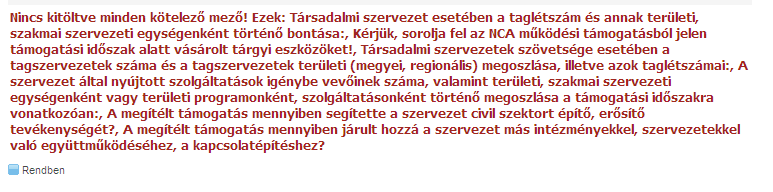 A gomb megnyomása után a rendszer bizonyos, alapvető ellenőrzéseket elvégez, hiba esetén pedig hibaüzenetben tájékoztatja.