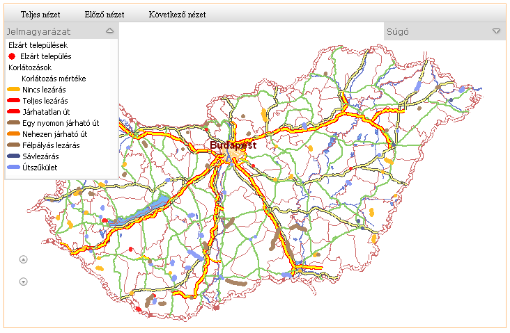 II.6.2.a. Térképes Ahogy az almenü neve jelzi, térképes formában jelennek meg a forgalomkorlátozások.