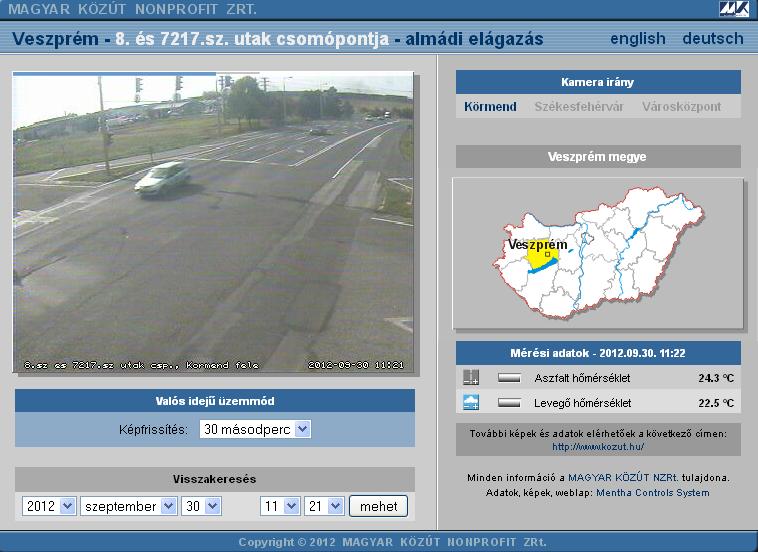II.6.4. Webkamerák A Webkamerák aloldalon a látogatók hozzáférhetnek a Magyar Közút Nonprofit Zrt.