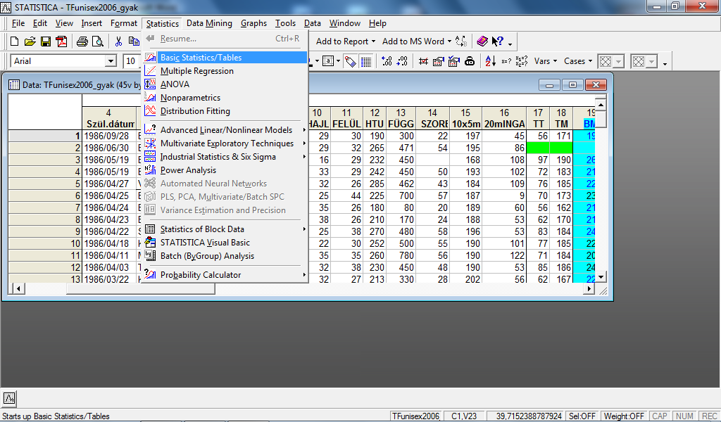 6. ábra: A StatSoft Statistica