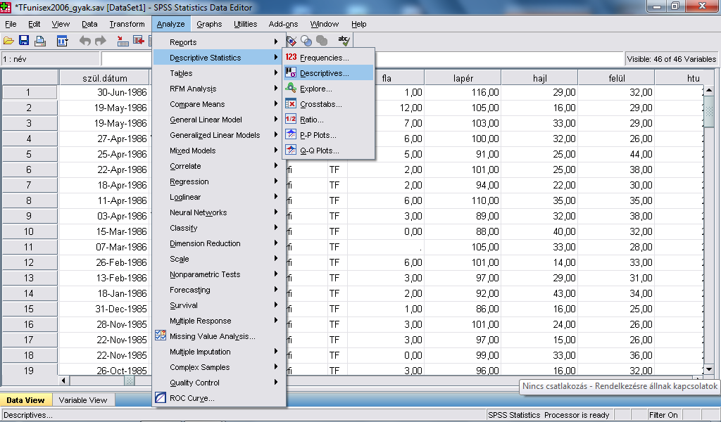 22. ábra: Az SPSS eredeti leíró