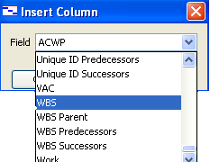 3. Munkaszerkezet (WBS) megadása WBS szerkezet megadásához a WBS oszlopot be lehet szúrni helyi menübıl: Insert Column/WBS. 13. ábra Oszlop beszúrása 14.