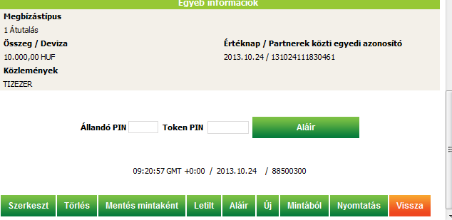 A számlaválasztó, három pontot ábrázoló gombra kattintva feljönnek a bank által felrögzített számlák. A forintszámlát kiválasztva a számlaadatok és név adat automatikusan kitöltésre kerül.