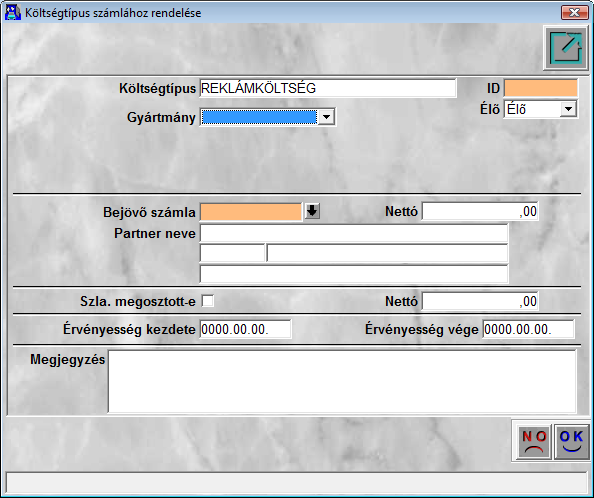 34. ábra Ha a Költségtípus számlához rendelése nevű ablak kitöltésre kerül (35.