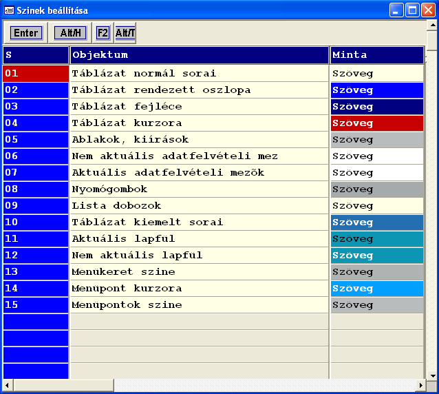 8.2. Színek beállítása Minden kezelő saját magának színezheti át a programot.