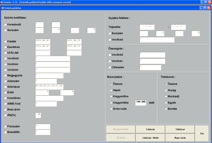 formában - szállítólevelekhez hasonlóan - az alábbi lekérdezési képernyő segítségével indíthatja: Meg kell adni a gyűjtés paramétereit, változtatni természetesen csak akkor kell, ha az alapbeállítás