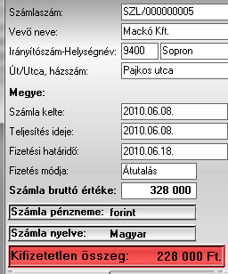 Néha azonban az is előfordul (főleg nagyobb összegű számlák esetén), hogy a számla ellenértéket több részletben fizeti meg a vevő. Ekkor a Kifizetés részleges nyugtázása gombot használjuk.