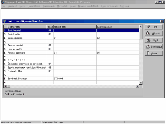 35 A <Tab> billentyűvel tovább haladva, a Nyomtatást követő menü a Havi összesítő paraméterezése. Ebben a menüben van lehetőségünk a lista testreszabására.