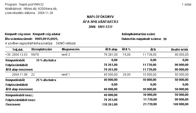 Segédlet a program használatához 62 Az így elkészült listák külön jelezni fogják azokat a tételeket, amelyek a folyószámlából lettek listázva.