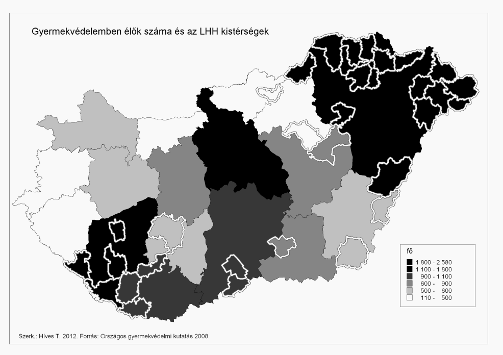 1. térkép A 2. térkép megyei szinten ábrázolja azt, hogy a gyermekvédelemben élők eddigi életük hány százalékát töltötték az ellátó rendszerben. A területi eltérések igen jelentősek.