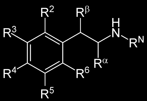 Név RN Rα Rβ R2 R3 R4 R5 Kémiai név MDA CH3 -O-CH2-O- 3,4-methylenedioxyamphetamine MDEA CH2CH3 CH3 -O-CH2-O- 3,4-methylenedioxy-N-ethylamphetamine MDMA CH3 CH3 -O-CH2-O-