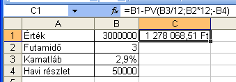 Excel 2003: hol, mikor és hogyan használjuk a programot Az időszakok száma *, mivel évig havonta teljesíti a fizetéseket. A részlet a havonta befizetendő összeg, azaz - 000.