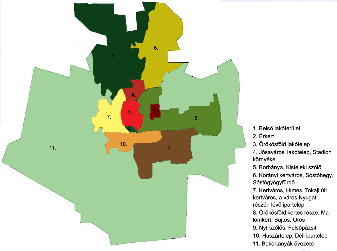 Városrészek lehatárolása (a teljes