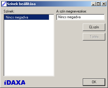 DIALÓGUS: SZÍNEK BEÁLLÍTÁSA IDAXA CONDOR DIALÓGUSOK BEÁLLÍTÁSOK / SZÍNEK SZÜKSÉGES JOGOSULTSÁG: [1222] SZÍNEK MEGADÁSA Ebben a dialógusban definiálhatjuk a rendszámokhoz rendelhető