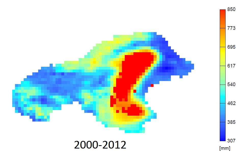 2.2 Hidrológia és vízgazdálkodás Fertő tó stratégiai tanulmány 4. ábra: A CREMAP modellel számított éves átlagos evapotranspiráció [mm/év] a vízgyűjtőn 2000-2012