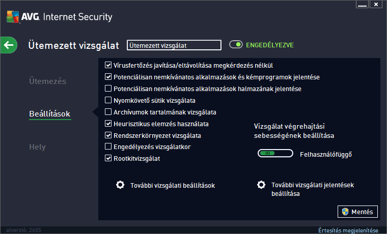 A párbeszédpanel vezérlői Mentés A lapon vagy a párbeszédpanel többi lapján végrehajtott összes módosítást menti, és visszatér az Ütemezett vizsgálatok áttekintéséhez.