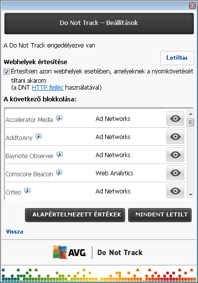 blokkolt adatgyűjtési szolgáltatást tartalmaz.