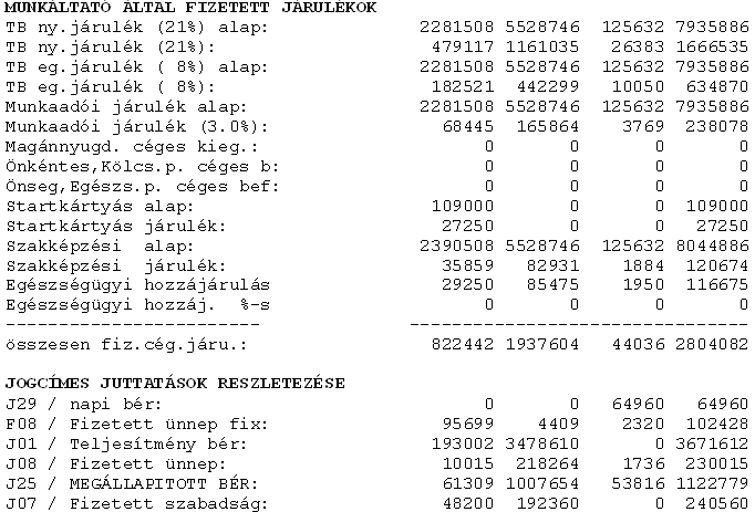 Összesítı Az elszámolásokról készíthetünk, és nyomtathatunk ki egy minimum 2 oldalas öszszesítı táblázatot.