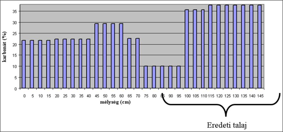 egyrészt koncentrációjuk megváltozásával, másrészt szelvénybeli eloszlásuk módosulásával. 4. ábra. A szelvény karbonát tartalma (%) (12.