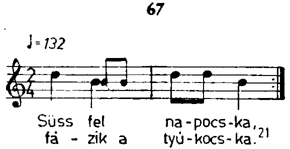 68 Süss ki, napocska, Isten napocskája! Ma szitálok, holnap sütök, Neked majd egy lepényt sütök. 22 ESŐINDÍTÓK, IDŐJÁRÁST FIGYELŐK 69 Csepp, csepp, esőcsepp, Szomjas a föld, itasd meg!