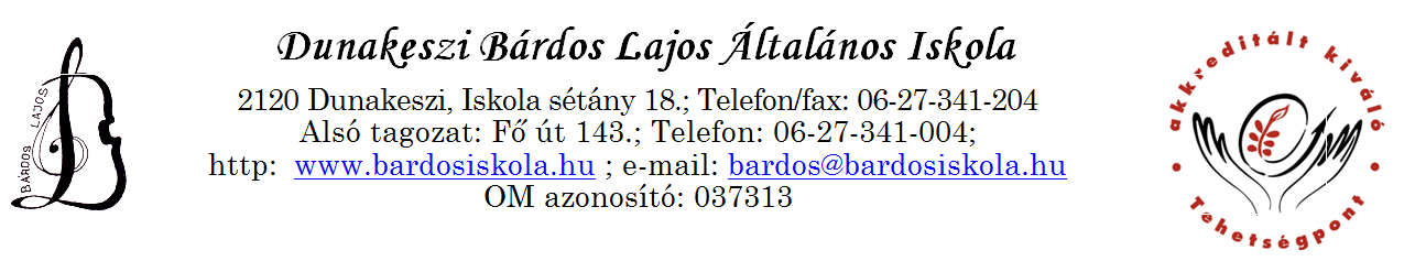 A DUNAKESZI BÁRDOS LAJOS ÁLTALÁNOS ISKOLA PEDAGÓGIAI PROGRAMJA OM: 037313 Az iskola székhelye: 2120 Dunakeszi, Iskola sétány 18.