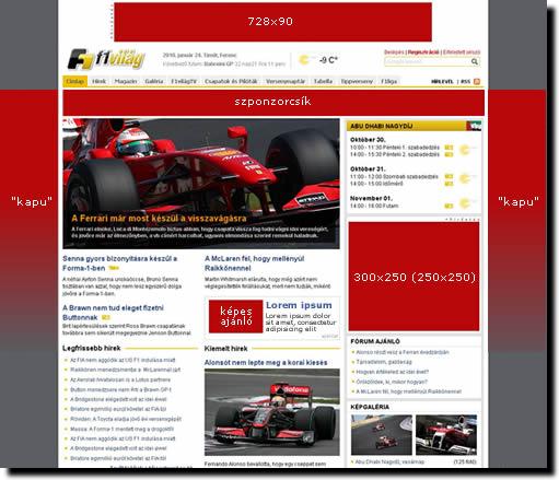 Hirdetési helyek az F1vilag.hu-n Sztenderd hirdetési felületek, szponzorcsík, portálszponzoráció Az F1világ.