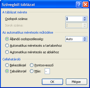 WORD 2007 : www.pszfsalgo.hu, : radigyorgy@gmail.com, : 30/644-5111 ba tördeli. Jelöljük ki azt a szövegtartományt, amelyikbıl táblázatot akarunk készíteni! Adjuk ki a SZÖVEGBİL TÁBLÁZAT parancsot!