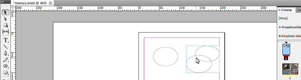 INDESIGN ALAPOK 89 Ha kerettel együtt forgatjuk a tartalmat, akkor a tartalomhúzó közepén egy vízszintes vonal jelenik meg, mely mutatja a tartalom elforgatásának szögét (lásd az 1-68. ábrát).