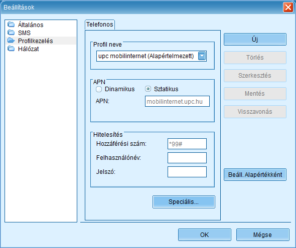 Hálózati Profil beállítása Új hálózati profilt az Új gomb megnyomásával hozhat létre.