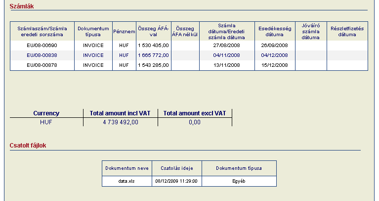 5.2.2.4 Adatbevitel véglegesítése Ha minden szükséges adatot kitöltött, feltöltötte a számlákat és az egyéb dokumentumokat is sikeresen csatolta, akkor a < Jóváhagyás> gomb megnyomására a bevitt