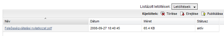 Letöltések kezelése és szerkesztése A letöltések oldaltípus tulajdonképpen egy managelhető file lista. A publikus oldalon címmel, kiegészítő infókkal jelenik meg.