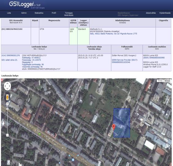 2.7. Back Office (Adminisztrációs) weboldal Az Előzmények elérhetők az alkalmazás webes felületén keresztül is a http://stafflogger.gs1hu.org címen.