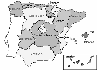 Nemzeti kisebbség és autonómia kérdés a Kárpát-medencében ~ 51 1. térkép. Spanyolország Önkormányzati Közösségei Forrás: http://commons.wikimedia.org/wiki/file:autonomous_communities_of_spain.