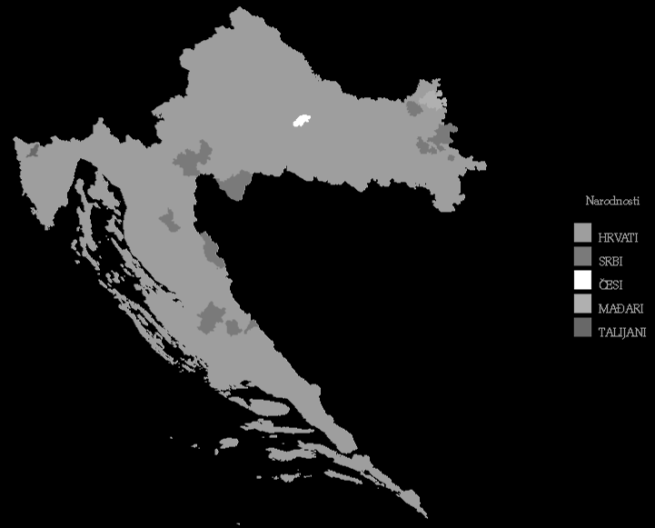Nemzeti kisebbség és autonómia kérdés a Kárpát-medencében ~ 59 10. térkép. Horvátország etnikai megoszlása (2001) horvátok szerbek csehek magyarok olaszok Forrás: http://www.hu.wikipedia.