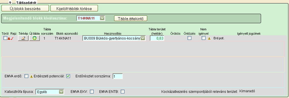 Ezután ki kell töltenie a 6 EMVA erdőrészletadatok és a 7 Erdős jogcímek adatblokkot a jelen kézikönyv Dinamikus részek fejezetének EMVA erdőrészletadatok és Erdős jogcímek alfejezete szerint.