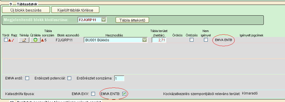 A 7 Erdős jogcímek adatblokkban, amennyiben több támogatási kérelem van, a Támogatási határozat iratazonosítója mezőben a megfelelő iratazonosítót kell megadni az erdőrészlethez, amelyiken az adott