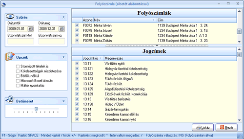 Tételes folyószámla albetét alábontással 55.