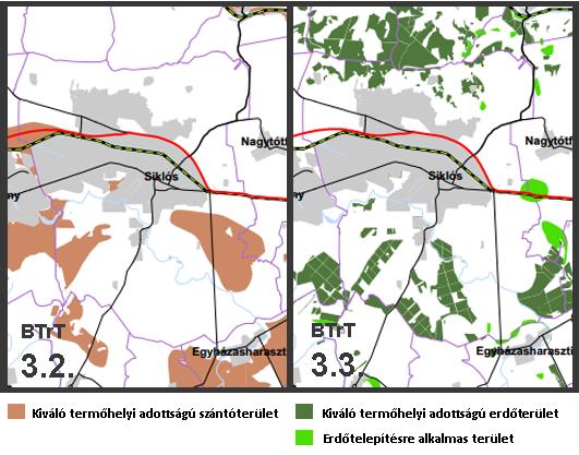 74 1.12-2. ábra: Részlet a BTrT Kiváló termőhelyi adottságú szántóterület övezete (3.2), Kiváló termőhelyi adottságú erdőterület (3.3) övezetek térképi mellékleteiből Forrás: www.terport.hu, 2015.