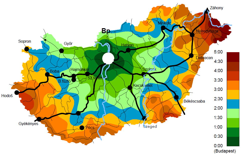 Az Expressz IC vonati menetidők egyes MÁV fővonalakon [1] Eljutási idők Budapestről (2006-os állapot szerint) - A pályakarbantartásban a forráshiány miatt el nem végzett pályasebesség helyreállító