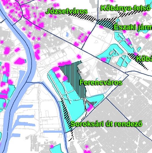 Ferencváros alulhasznosított területei valamint a részben hasznosítható MÁV területek nagysága a kerület teljes területéhez viszonyítva megközelíti a